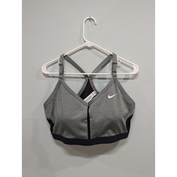 Nike Sports Bra Womens 1X Gray Black Dri Fit Padded Indy V Neck Plus Size - Picture 1 of 7
